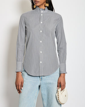 Celine Black Striped Button Down Collarless Shirt Size FR 34 (UK 6)