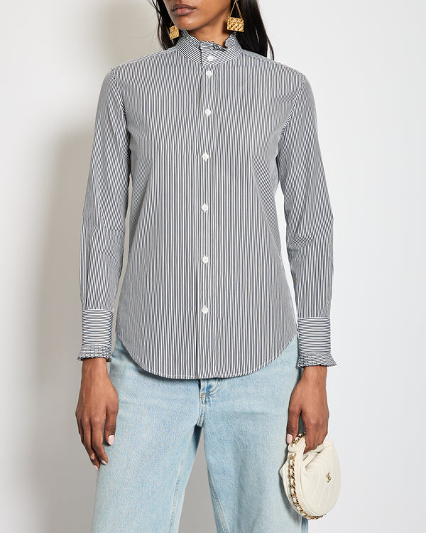 Celine Black Striped Button Down Collarless Shirt Size FR 34 (UK 6)