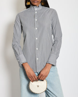 Celine Black Striped Button Down Collarless Shirt Size FR 34 (UK 6)