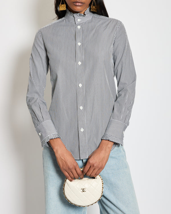 Celine Black Striped Button Down Collarless Shirt Size FR 34 (UK 6)
