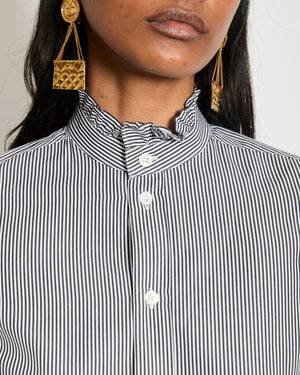 Celine Black Striped Button Down Collarless Shirt Size FR 34 (UK 6)