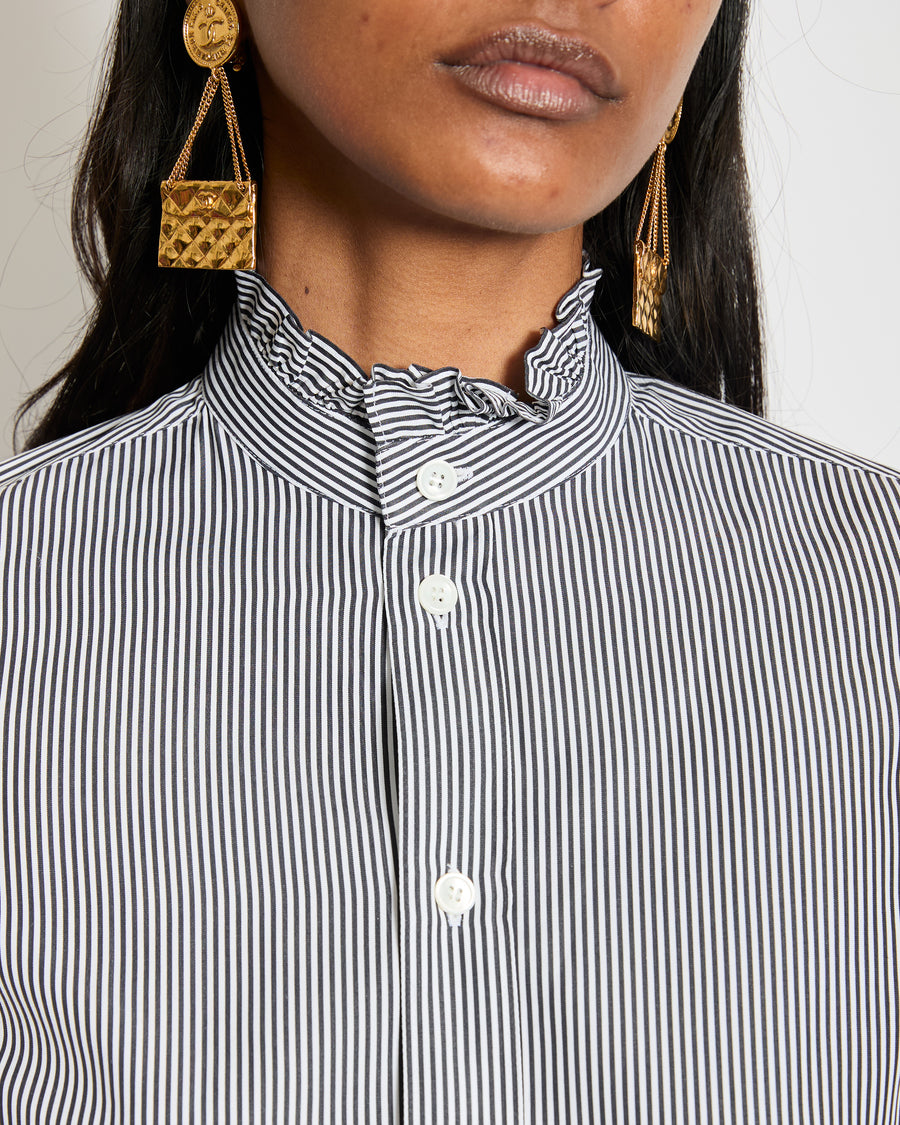 Celine Black Striped Button Down Collarless Shirt Size FR 34 (UK 6)