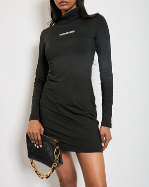 Vetements Black High Neck Long Sleeve Logo Mini Dress IT 42 (UK 10)