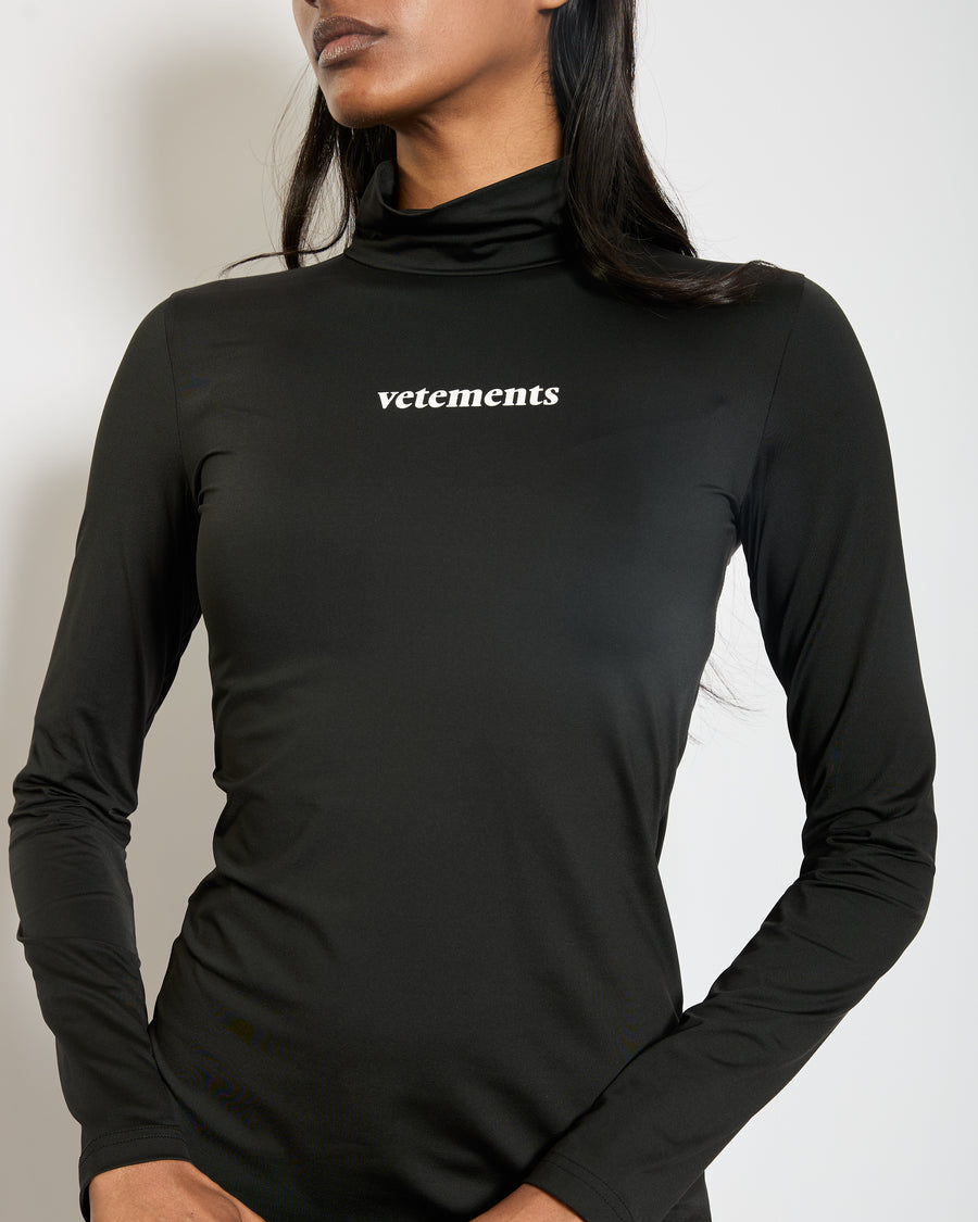 Vetements Black High Neck Long Sleeve Logo Mini Dress IT 42 (UK 10)