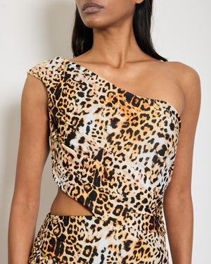Halpern Leopard Print Ruched Dress with Cut-Out Waist Detail FR 36 (UK 8)