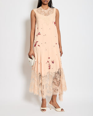 Erdem SS24 Light Pink Sleeveless Maxi Dress with Crystal Embellishments & Lace Trim Details Size UK 4 RRP £5,490