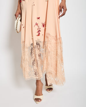Erdem SS24 Light Pink Sleeveless Maxi Dress with Crystal Embellishments & Lace Trim Details Size UK 4 RRP £5,490