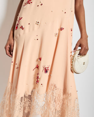 Erdem SS24 Light Pink Sleeveless Maxi Dress with Crystal Embellishments & Lace Trim Details Size UK 4 RRP £5,490