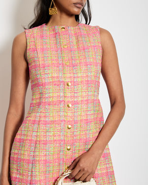 Carolina Herrera Pink & Multicolour Tweed Dress with Gold Buttons Size 0 (UK 4) RRP £1650