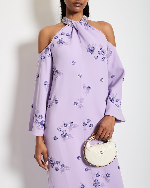 Huishan Zhang Pastel Violet Vitto Floral Embellished Long Sleeve Dress Size FR 34 (UK 6)