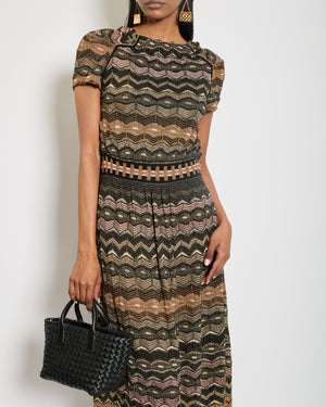 M Missoni Metallic Brown, Black and Pink Zig-Zag Maxi Dress IT 42 (UK 10)