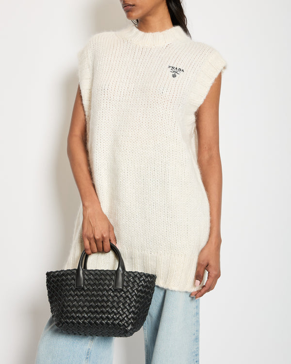 Prada Cream Longline Mohair Sleeveless Jumper with Stitched Log Size IT 36 (UK 4)