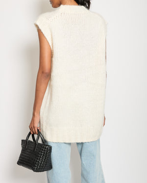 Prada Cream Longline Mohair Sleeveless Jumper with Stitched Log Size IT 36 (UK 4)