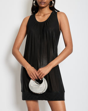 Chanel Metallic Black Mini Dress With Silver CC Logo Detail Size FR 40 (UK 12)