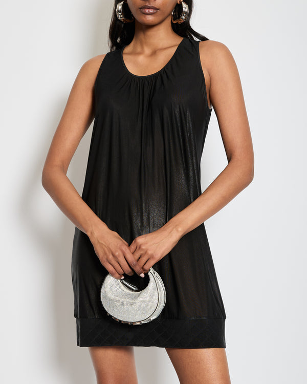 Chanel Metallic Black Mini Dress With Silver CC Logo Detail Size FR 40 (UK 12)