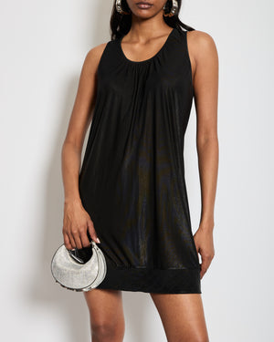 Chanel Metallic Black Mini Dress With Silver CC Logo Detail Size FR 40 (UK 12)