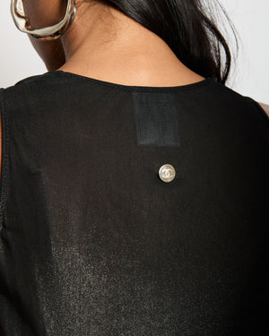 Chanel Metallic Black Mini Dress With Silver CC Logo Detail Size FR 40 (UK 12)