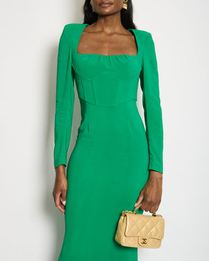 Roland Mouret Green Long Sleeve Maxi Dress with Corset Waist Detail Size UK 8