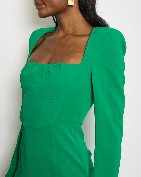 Roland Mouret Green Long Sleeve Maxi Dress with Corset Waist Detail Size UK 8