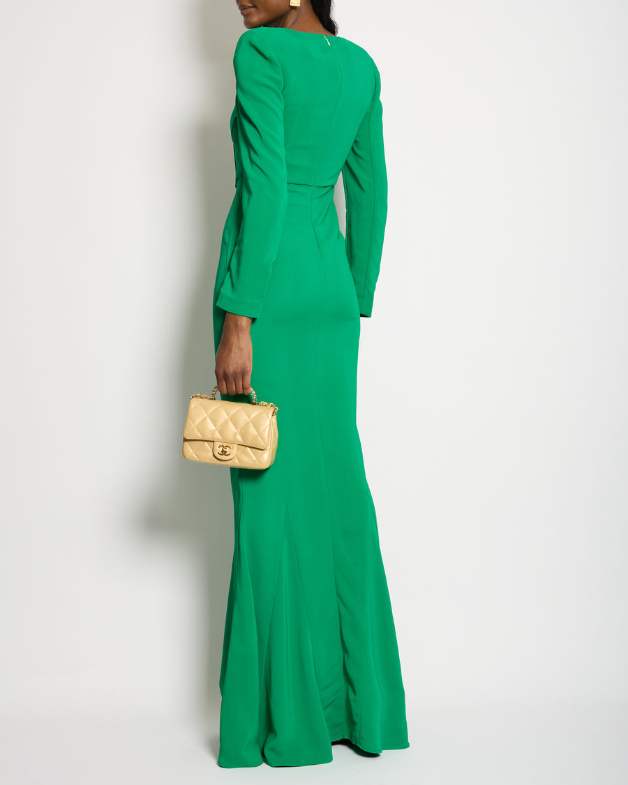 Roland Mouret Green Long Sleeve Maxi Dress with Corset Waist Detail Size UK 8
