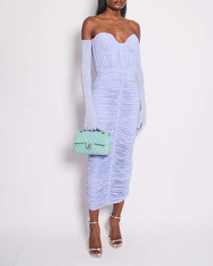 Alex Perry Lilac Crystal Embellished Ruched Jersey Midi Dress with Matching Gloves FR 42 (UK 14)
