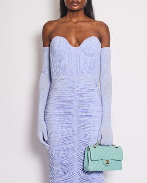 Alex Perry Lilac Crystal Embellished Ruched Jersey Midi Dress with Matching Gloves FR 42 (UK 14)