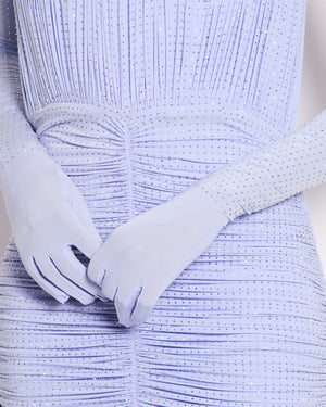 Alex Perry Lilac Crystal Embellished Ruched Jersey Midi Dress with Matching Gloves FR 42 (UK 14)
