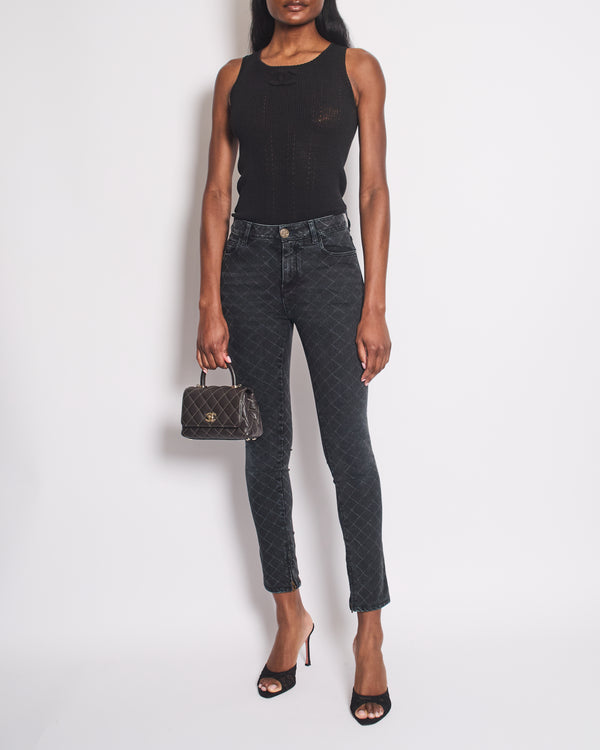 Chanel Dark Grey Quilted Skinny Jeans with Zip CC Logo Details Size FR 36 (UK 8)