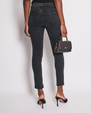 Chanel Dark Grey Quilted Skinny Jeans with Zip CC Logo Details Size FR 36 (UK 8)