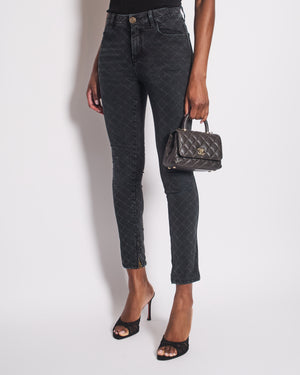 Chanel Dark Grey Quilted Skinny Jeans with Zip CC Logo Details Size FR 36 (UK 8)