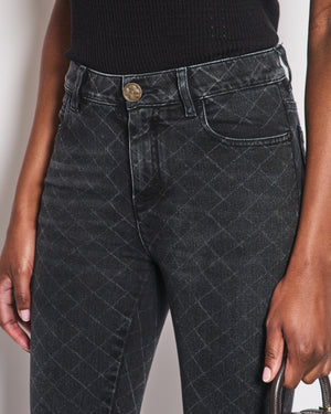 Chanel Dark Grey Quilted Skinny Jeans with Zip CC Logo Details Size FR 36 (UK 8)