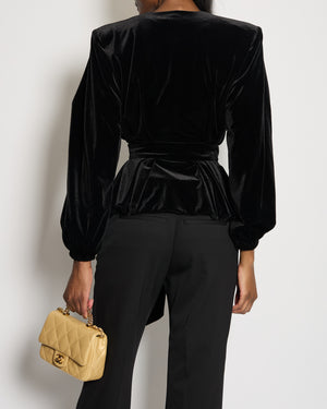 Alexandre Vauthier Black Velvet Top with Shoulder Pads and Belt Detail FR 34 (UK 6-8)