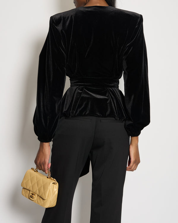 Alexandre Vauthier Black Velvet Top with Shoulder Pads and Belt Detail FR 34 (UK 6-8)
