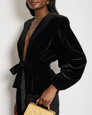 Alexandre Vauthier Black Velvet Top with Shoulder Pads and Belt Detail FR 34 (UK 6-8)