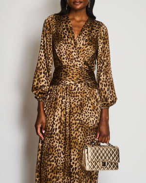 Jonathan Simkhai Leopard Print Satin Jumpsuit With V-Neck and Ruched Waistline Size US 4 (UK 8)