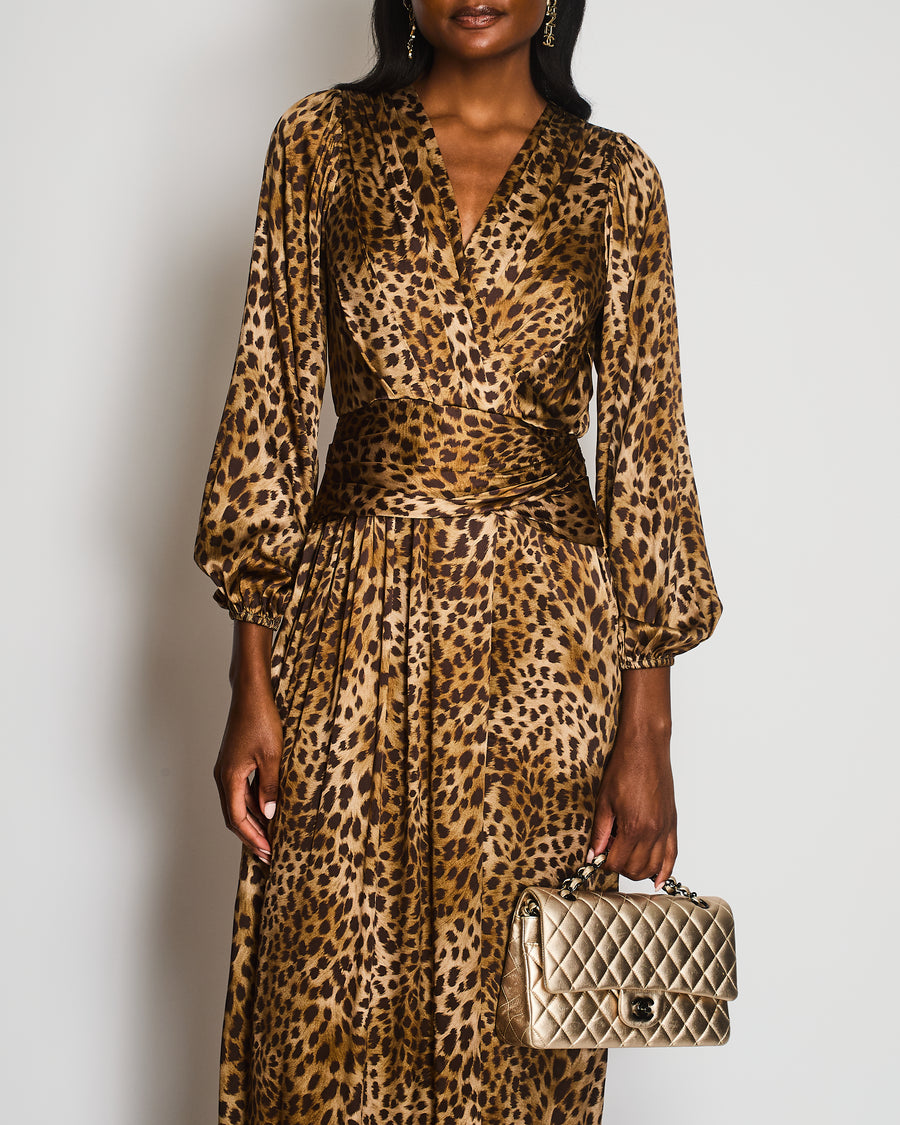 Jonathan Simkhai Leopard Print Satin Jumpsuit With V-Neck and Ruched Waistline Size US 4 (UK 8)