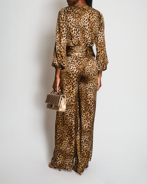 Jonathan Simkhai Leopard Print Satin Jumpsuit With V-Neck and Ruched Waistline Size US 4 (UK 8)