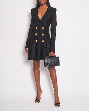 Balmain Black Striped Double Breasted Midi Dress with Gold Button Detail Size FR 44 (UK 16)