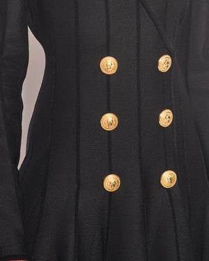 Balmain Black Striped Double Breasted Midi Dress with Gold Button Detail Size FR 44 (UK 16)