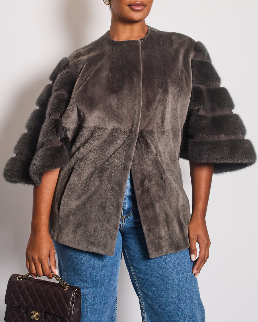 Exclusive M Grey Sheared Mink Jacket with Cropped Sleeve Detail Size IT 44 (UK 12)