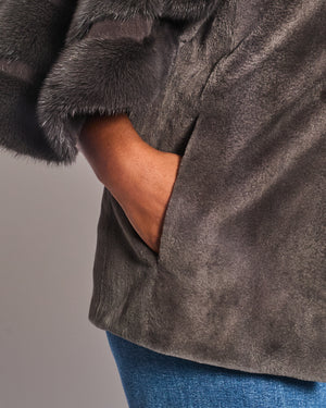 Exclusive M Grey Sheared Mink Jacket with Cropped Sleeve Detail Size IT 44 (UK 12)