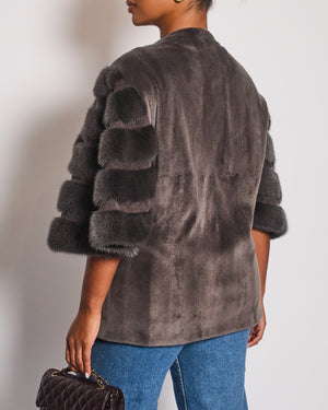 Exclusive M Grey Sheared Mink Jacket with Cropped Sleeve Detail Size IT 44 (UK 12)
