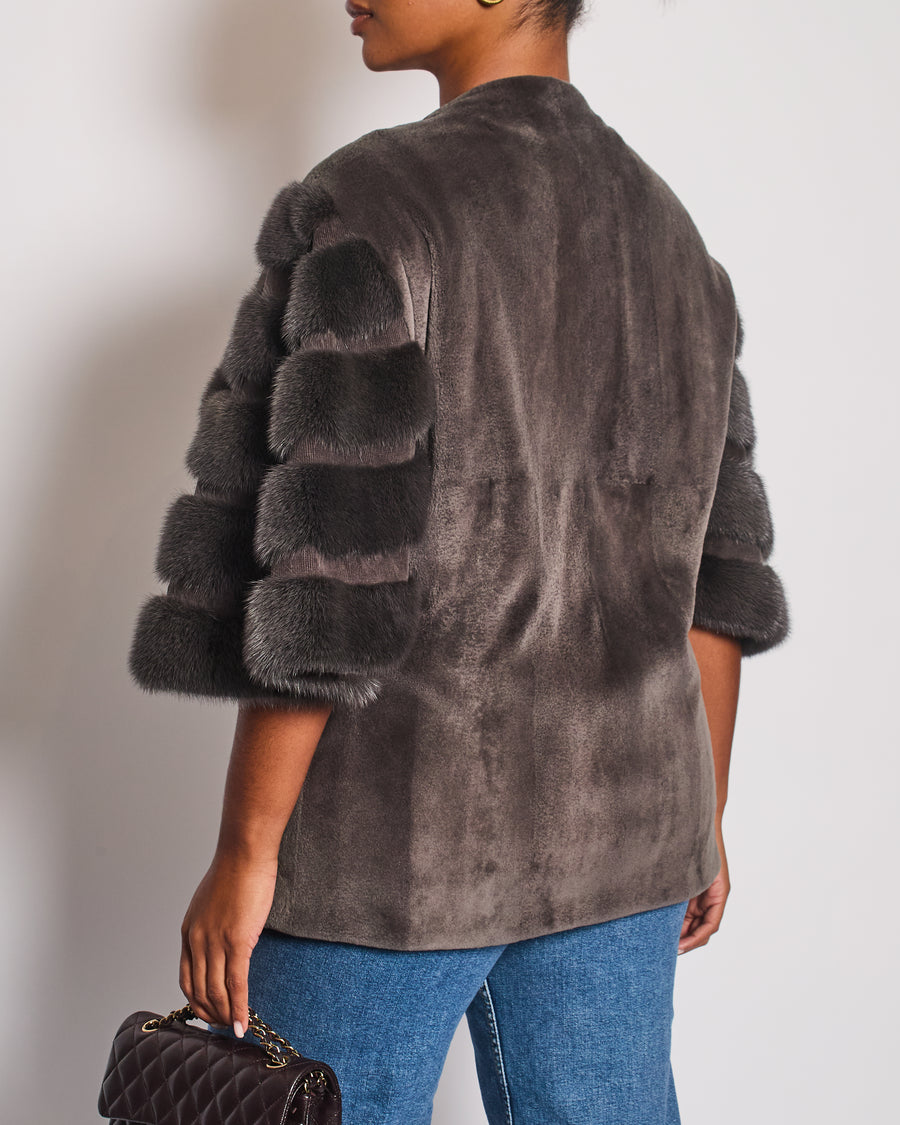 Exclusive M Grey Sheared Mink Jacket with Cropped Sleeve Detail Size IT 44 (UK 12)
