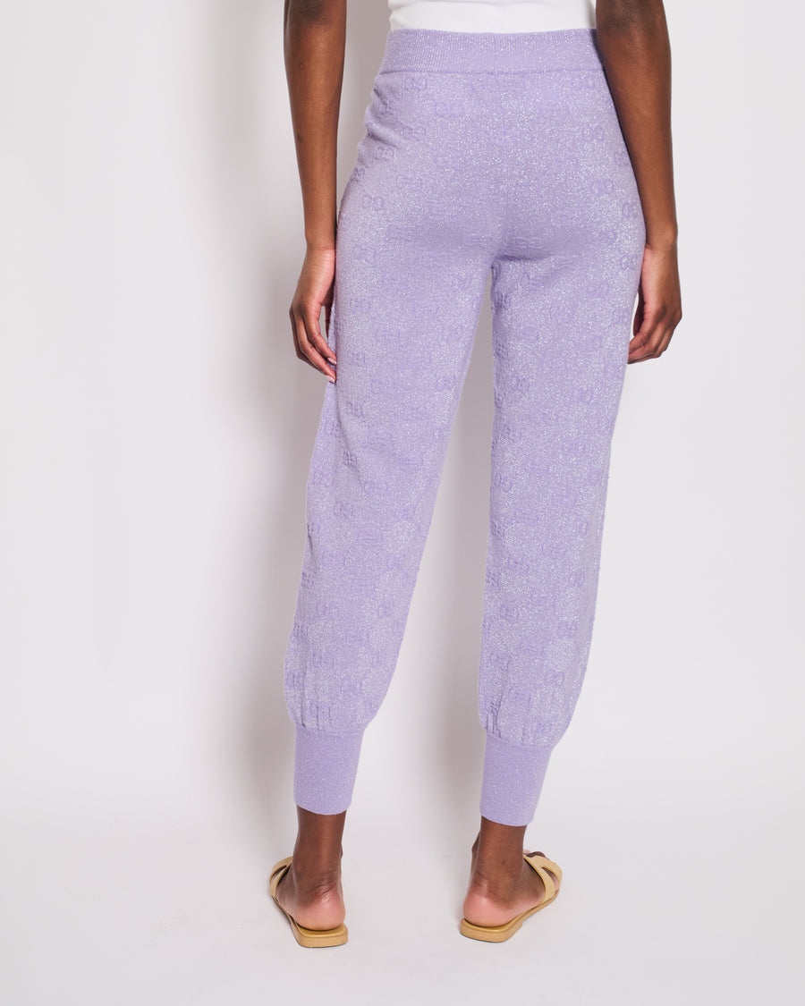 Gucci Lilac GG Metallic Print Jogging Pants Size IT 38 (UK 6)