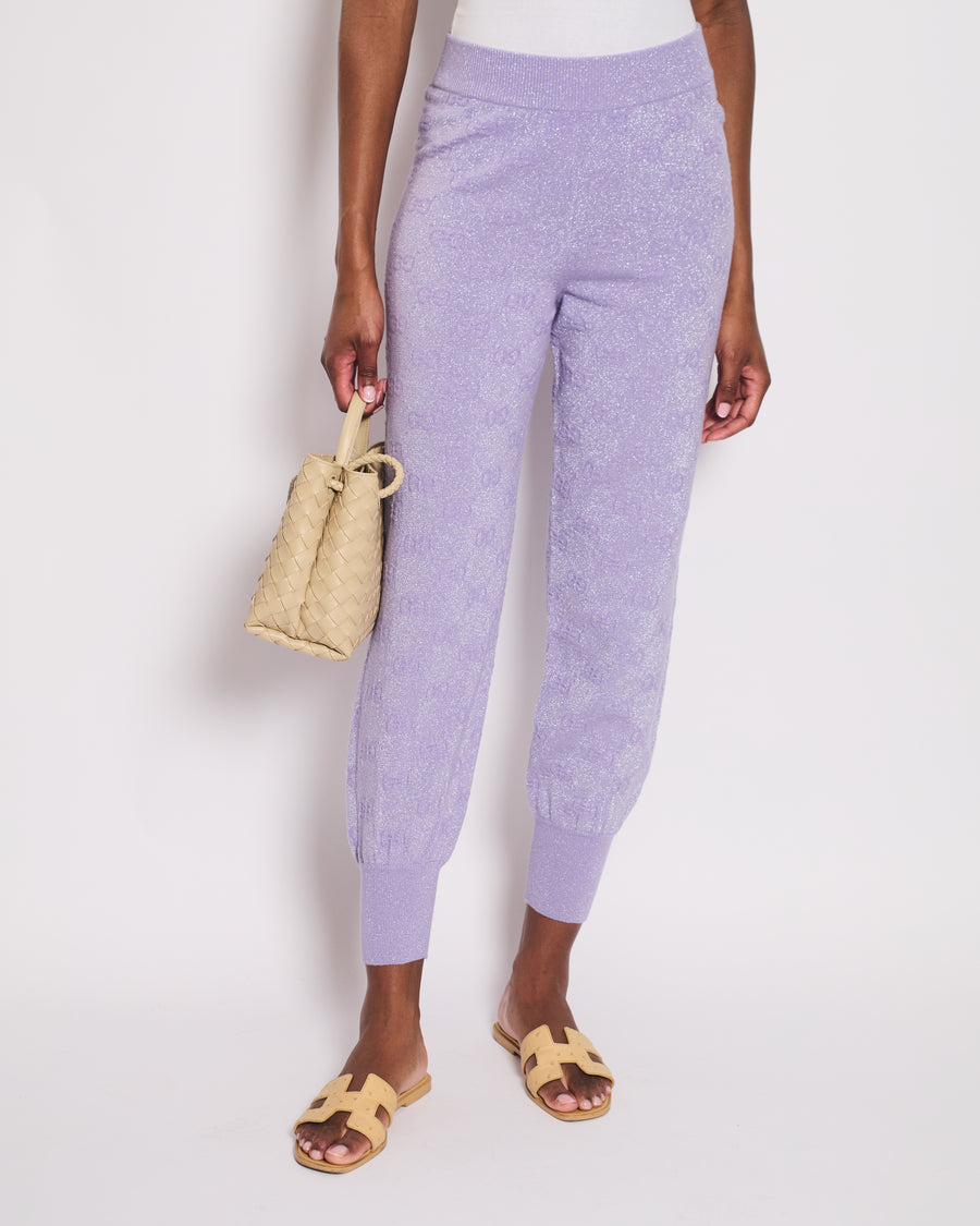 Gucci Lilac GG Metallic Print Jogging Pants Size IT 38 (UK 6)