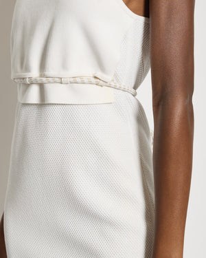 Hermès White Knitted Sleeveless Midi Dress with Waist String Details Size FR 36 (UK 8)