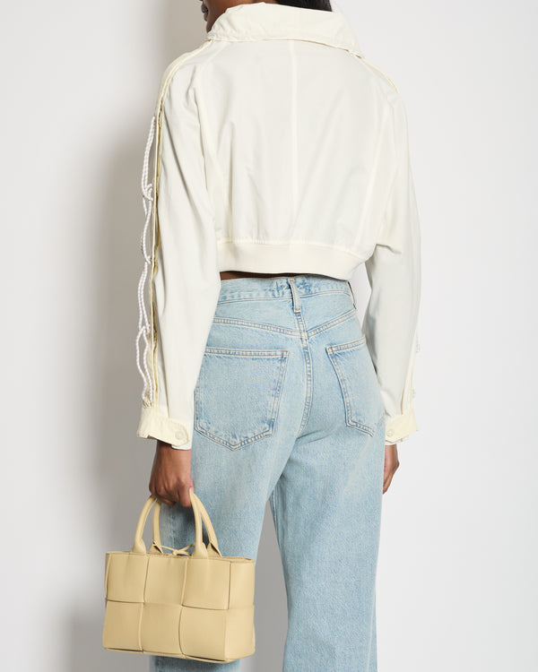 Hermès White and Ivory Cropped Oversize Jacket with String and Pocket Detail Size FR 38 (UK 10)