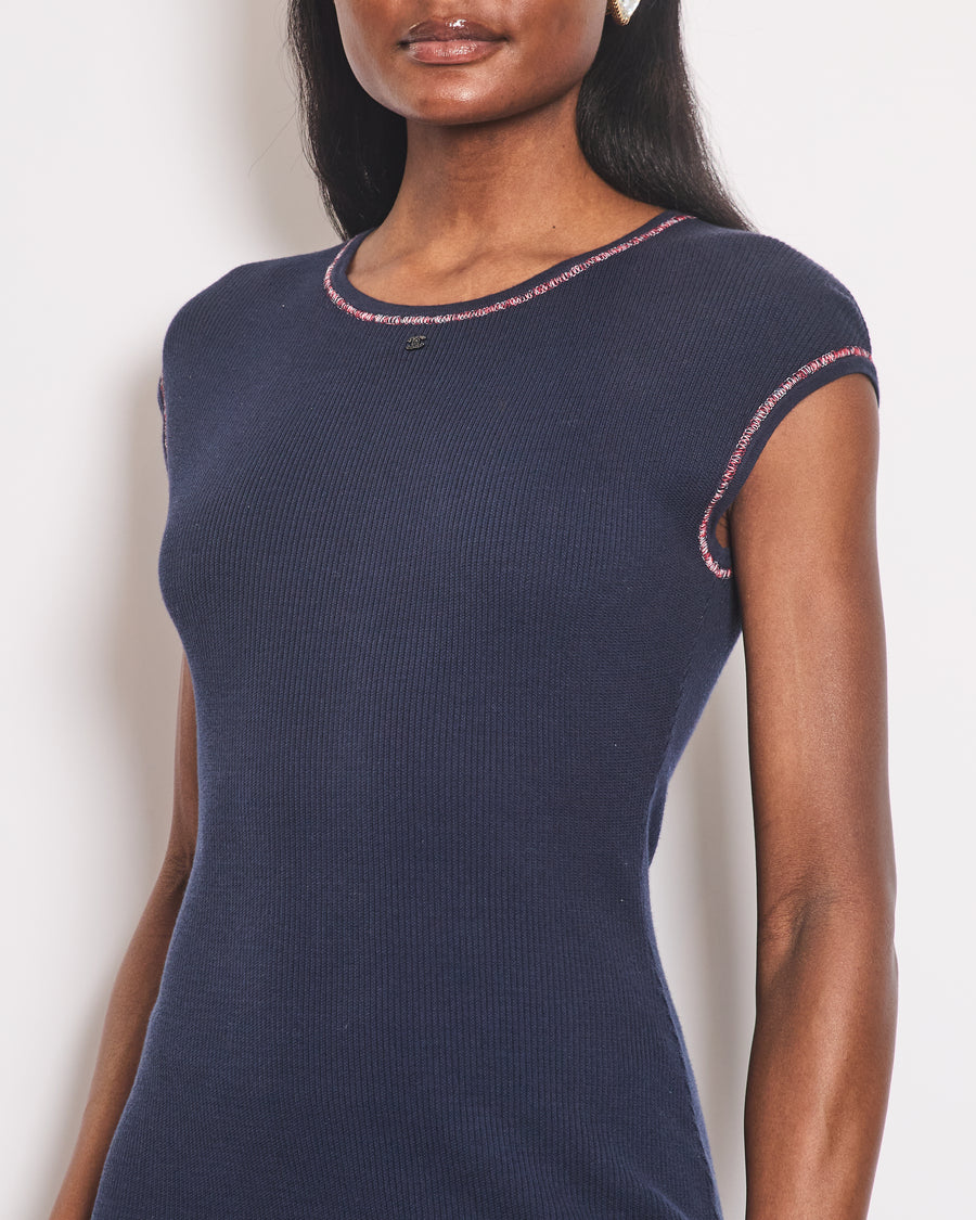 Chanel Blue Knitted Sleeveless Midi Dress Size FR 34 (UK 6)