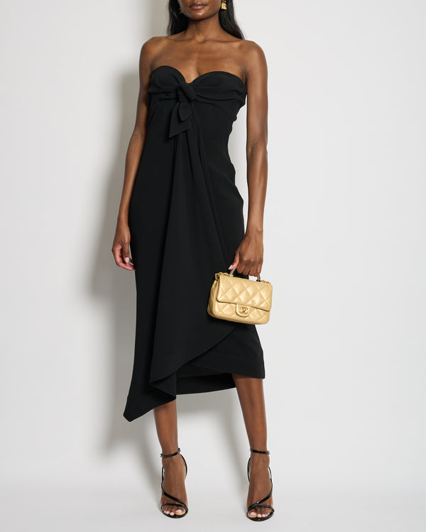 Mugler Black Asymmetrical Hem Corseted Strapless Dress With Tie Front Detail Size FR 38 (UK 10)