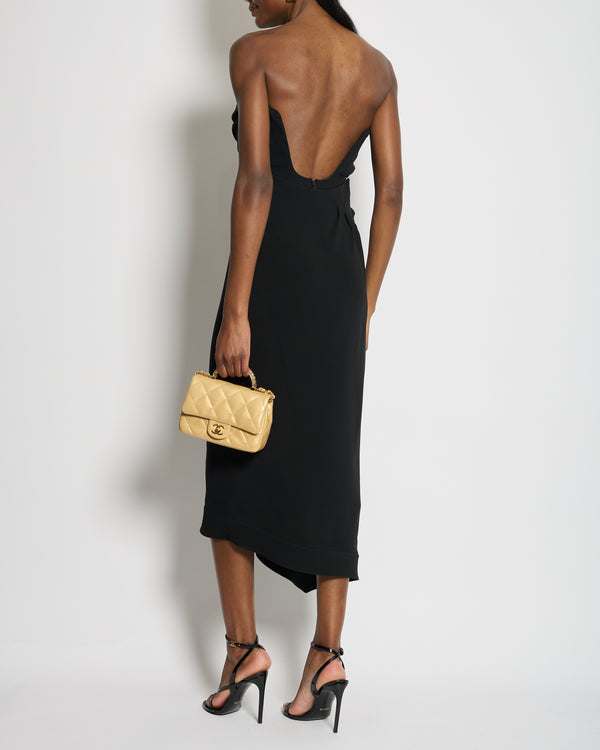 Mugler Black Asymmetrical Hem Corseted Strapless Dress With Tie Front Detail Size FR 38 (UK 10)